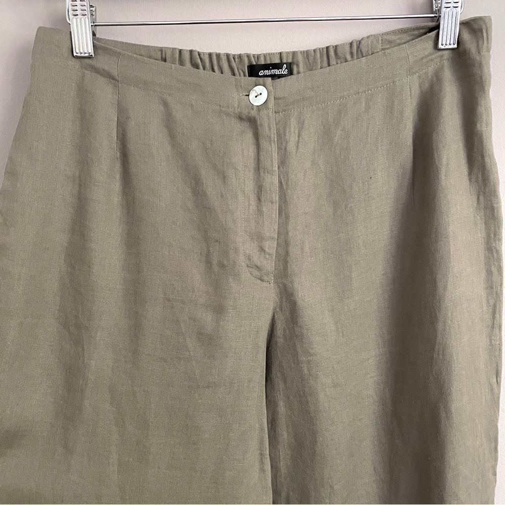 Animale Taupey Gray 100% Linen High Rise Wide Leg Cropped Pants - M - Picture 3 of 10